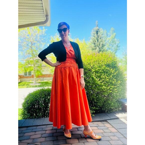 ROKSANDA x RTR Women's Orange Smocked Waist V-Neck Sleeveless Maxi Dress Size 4 - Picture 16 of 16